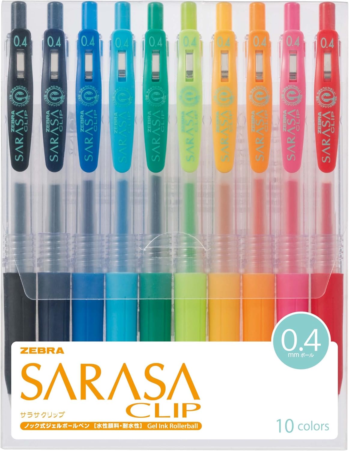 ZEBRA Sarasa Clip Gel Ink Ballpoint Pen, 0.4mm, 10 Color Set (JJS15-10CA)