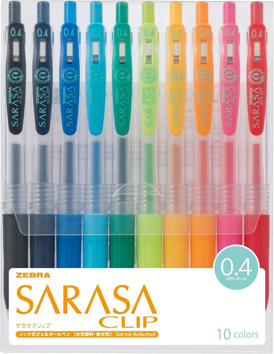 ZEBRA Sarasa Clip Gel Ink Ballpoint Pen, 0.4mm, 10 Color Set (JJS15-10CA)