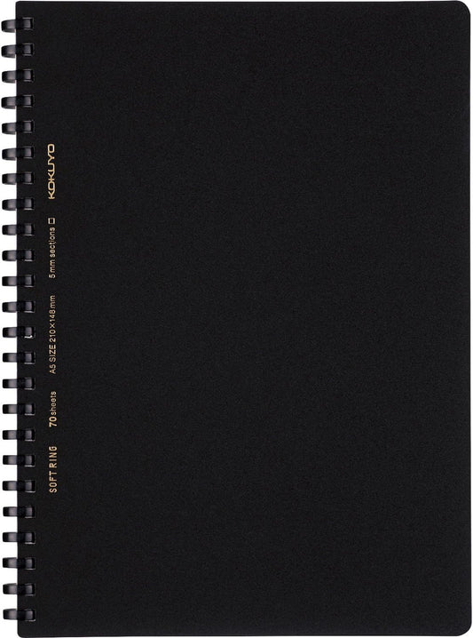 Kokuyo Spiral Graph Notebook, 8.3'' x 5.8'' Business Journal A5 Soft Ring Notebooks with 5mm Grid Ruled, 70 Perforated Sheets, Black 1 Subject Notebook, Note Taking for Work.Japan Import(SU-SV437S5-D)