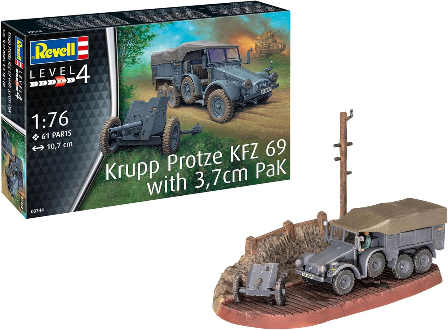 Revell 03344 Krupp Protze KFZ 69 with 3,7cm Pak 1:76 Scale Model Kit