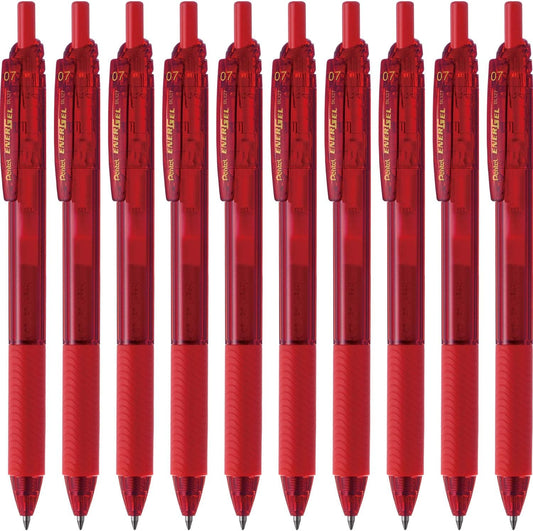 Pentel BL127-B EnerGel Ink Ballpoint Pen, 0.03 inches (0.7 mm), Red, 10 Pieces