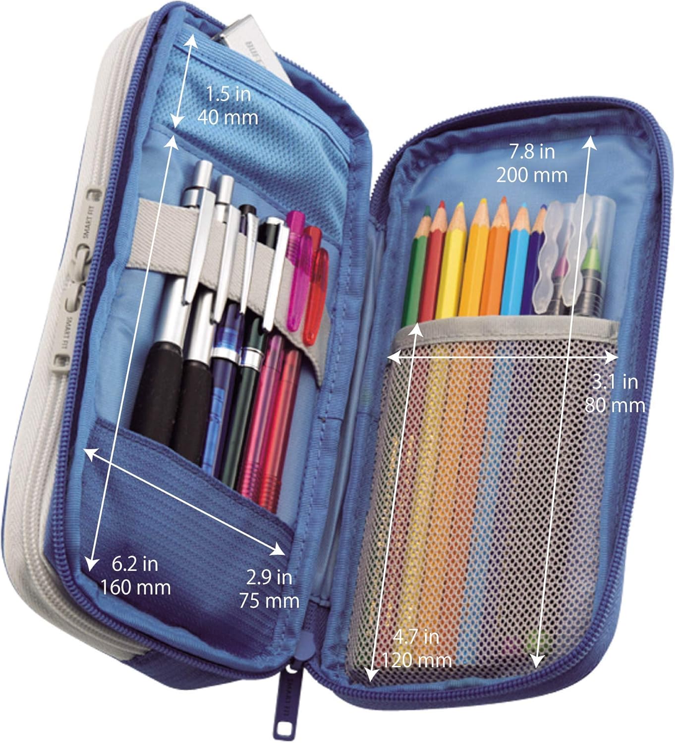 LIHIT LAB Double Pen Case, Large, 4.1 x 8.7", Blue (A7661-8)
