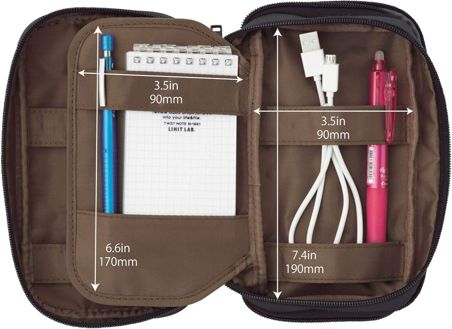 LIHIT LAB Large Capacity Triple Zipper Pencil Case For School Office College, Big Capacity 8 Compartments Pencil Bag Holder Adults Teen Boys Girls, Travel Cosmetics Storage, Black (A7556-24)