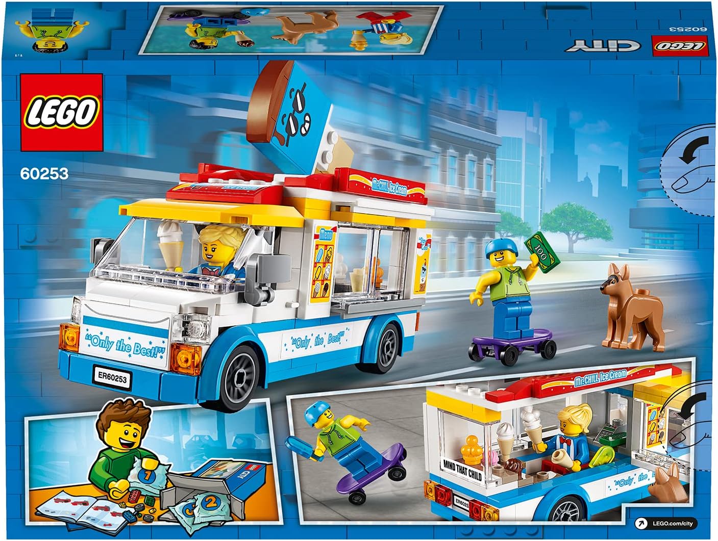 Lego City Ice-Cream Van 60253 Playset, Featuring an Ice-Cream Van, Ice-Cream Lady and Skateboarder Minifigures, and a Cute Dog Figure; Great Gift for Kids (200 Pieces)