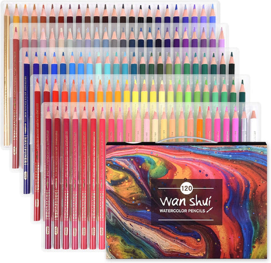 Wanshui 120 Watercolor Pencils - Premium Soft Core 120 Unique Colors No Duplicates Pre-sharpened Color Pencil Set for Adult Coloring Books, Artist Drawing, Sketching, Crafting