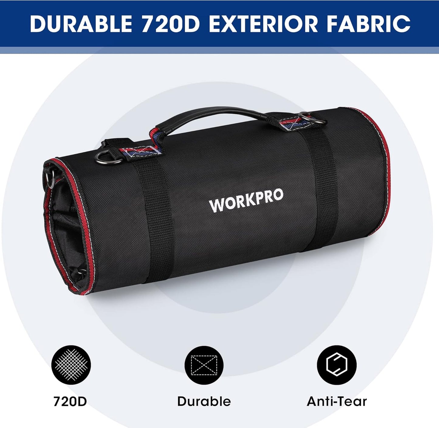 WORKPRO Roll Up Tool Bag With Detachable Pouches, Heavy Duty Organizer With 6 Pockets for Mechanic, Electrician, Plumber and Carpenter
