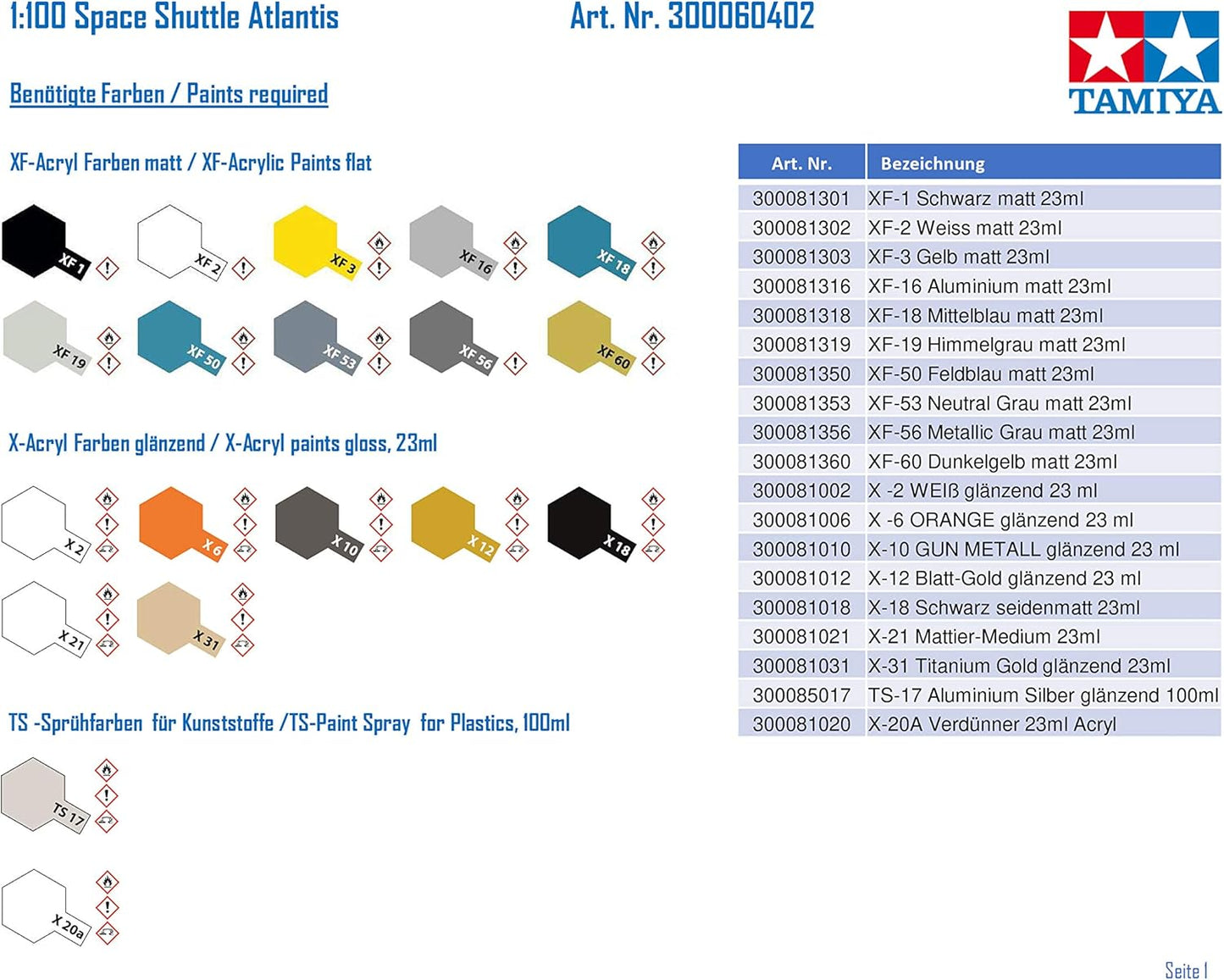 Tamiya Models Pace Shuttle Atlantis Model Kit