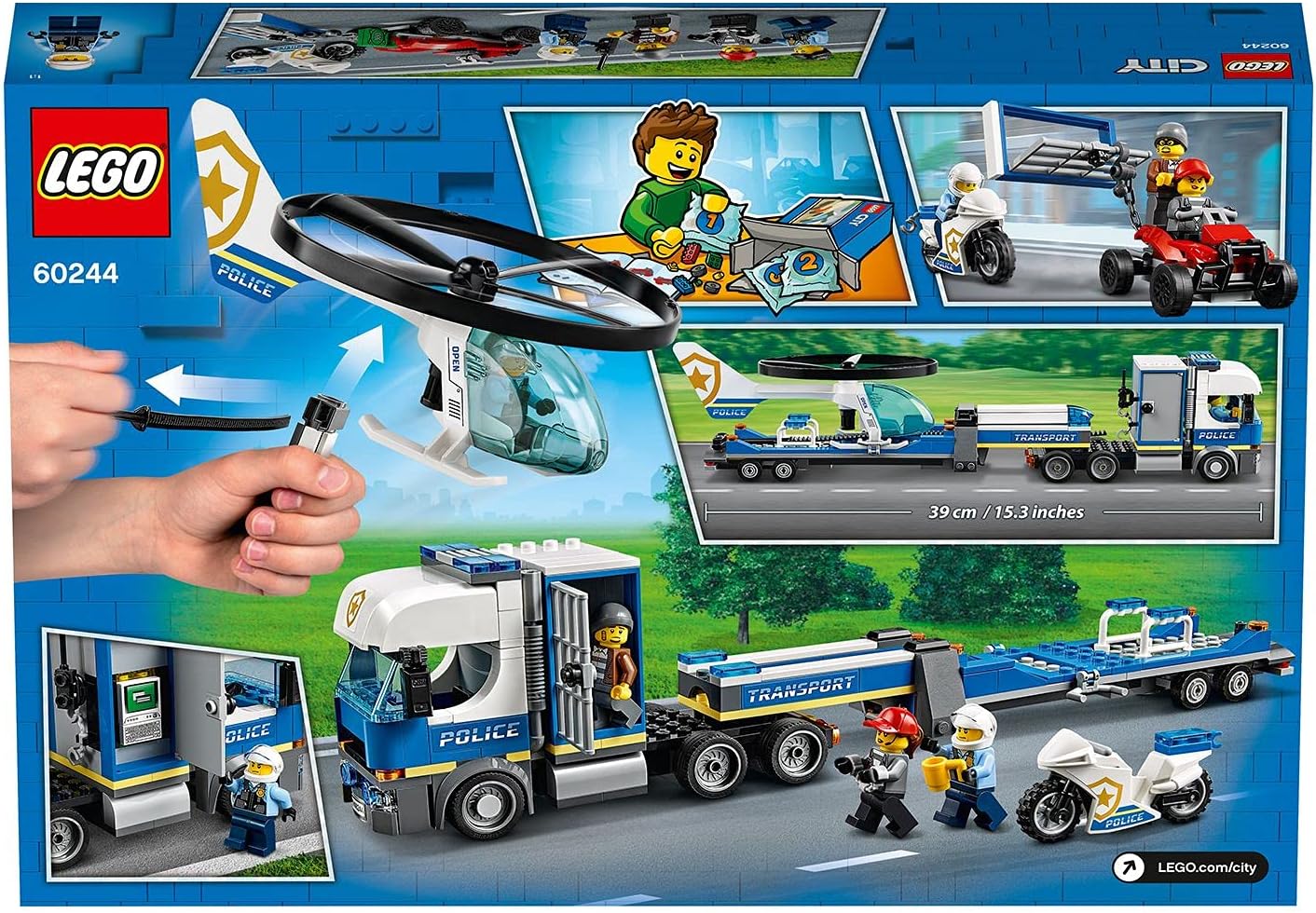LEGO 60244 City Police Helicopter Transport Set with Truck, Helicopter, ATV, and Motorbike – 317 Pieces