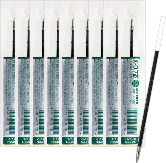ZEBRA B-BR-6A-K-G Oil-Based Ballpoint Pen Refill, Gymknock, K-0.7 Lead, Green, 10 Pens