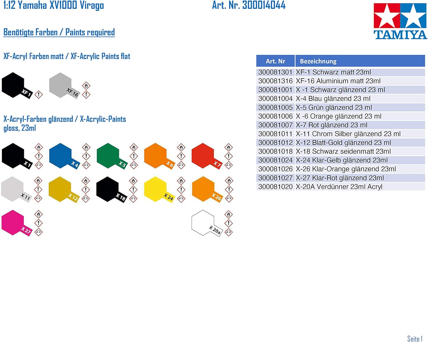 Tamiya 14044 Yamaha Virago XV1000 1:12 Scale Motorbike Model Kit