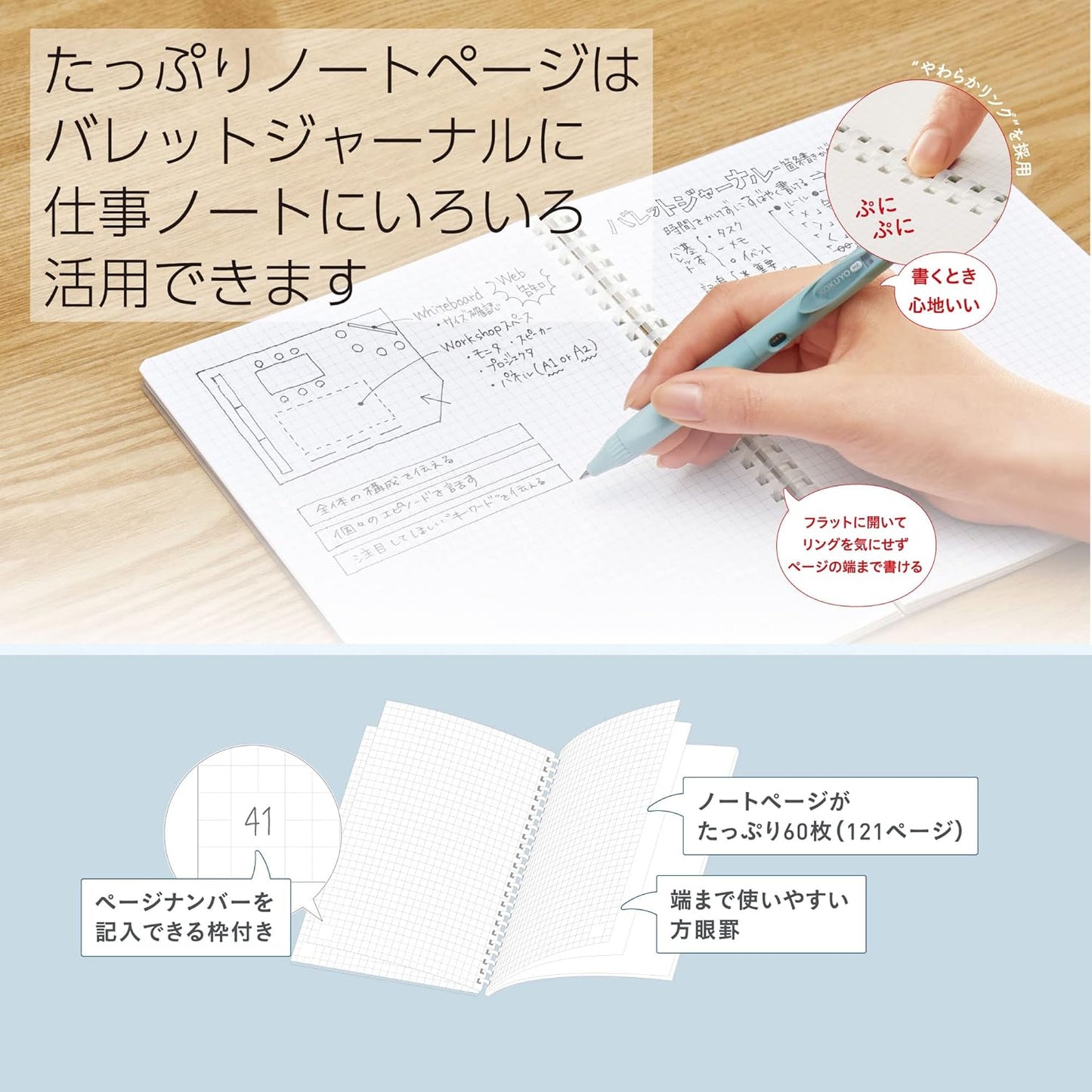 Kokuyo Ni-SMNL2-A5-23 Soft Ring Diary Planner, 2023, A5, Monthly, Checkered Blue, Starts December 2022