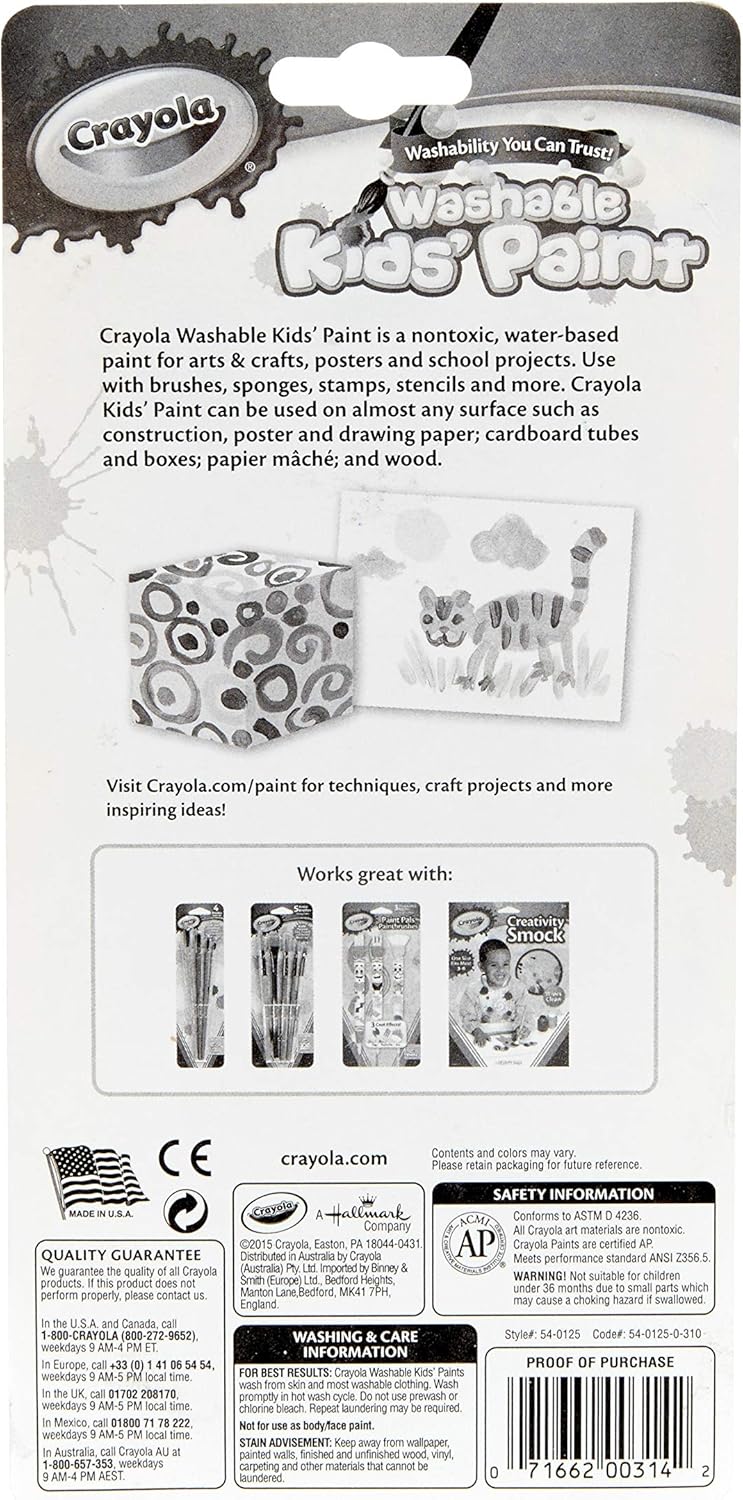 Crayola Washable Kids Paint Set & Paintbrush, Painting Supplies, 18 Count