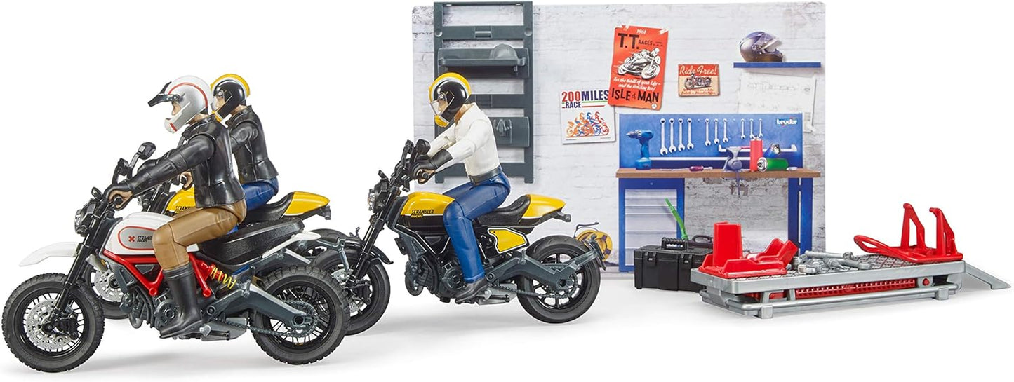Bruder 62102 bworld Set - Motorcycle Service w Scrambler Ducati Full Throttle