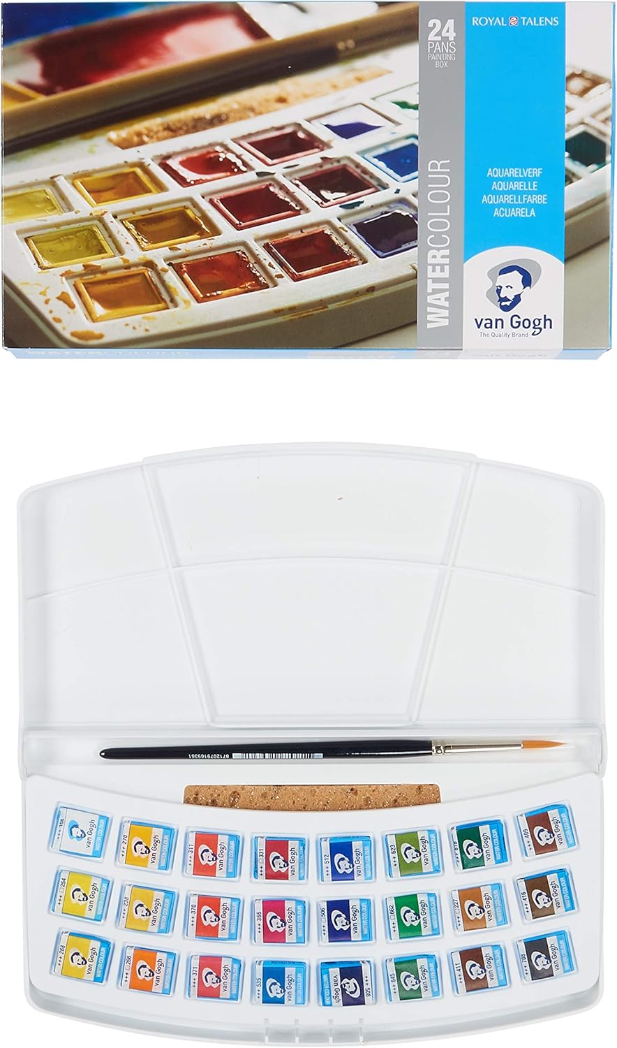 Van Gogh Watercolor Paint Set, Plastic Pocketbox, 24-Half Pan General Selection