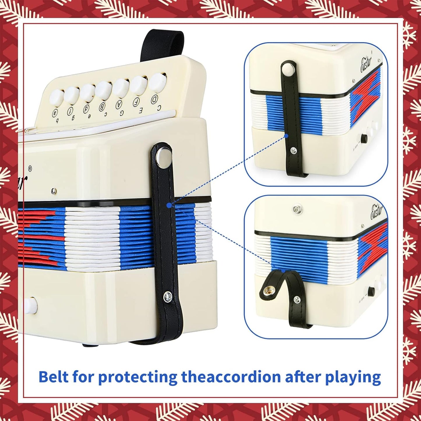 Eastar Kids Accordion Toy Accordian Mini Musical Instruments 10 Keys Button for Child Children Kids Toddlers Beginners (White)