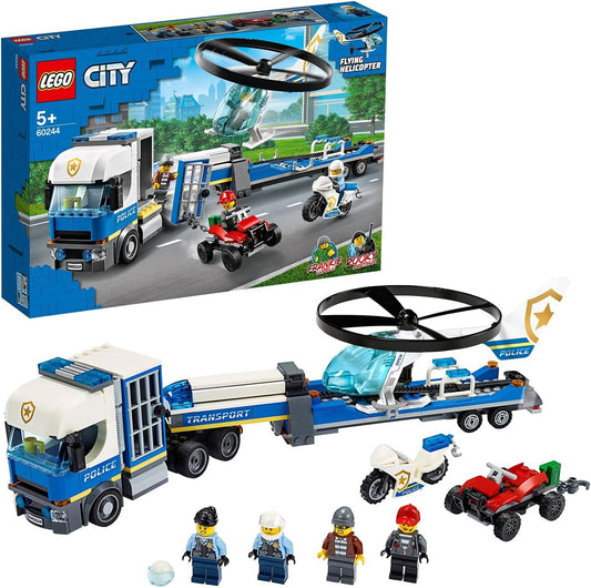 LEGO 60244 City Police Helicopter Transport Set with Truck, Helicopter, ATV, and Motorbike – 317 Pieces