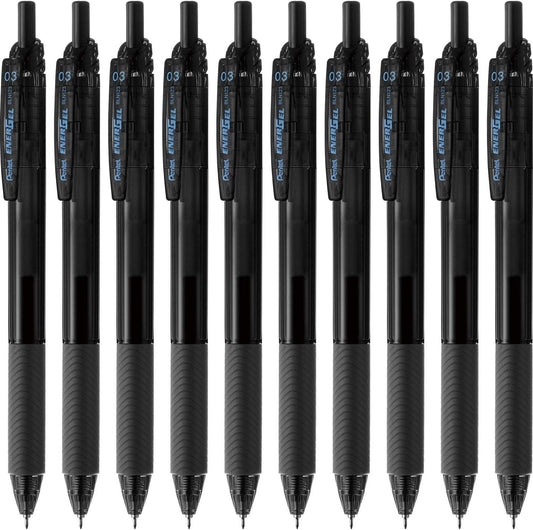 Pentel BLN123-A Gel Ink Ballpoint Pen, EnerGel S, 0.3mm, Black, 10 Pieces