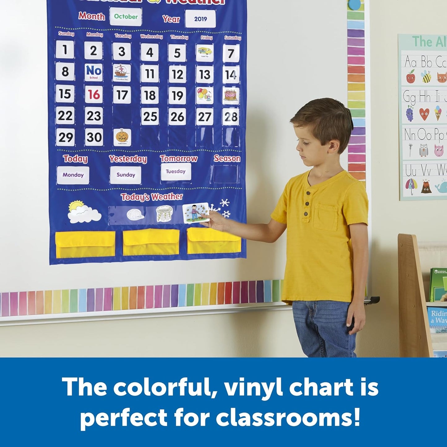 Learning Resources Calendar & Weather Pocket Chart - Classroom Calendar, Calendar and Weather Chart for Classroom, Teacher and Back to School Supplies
