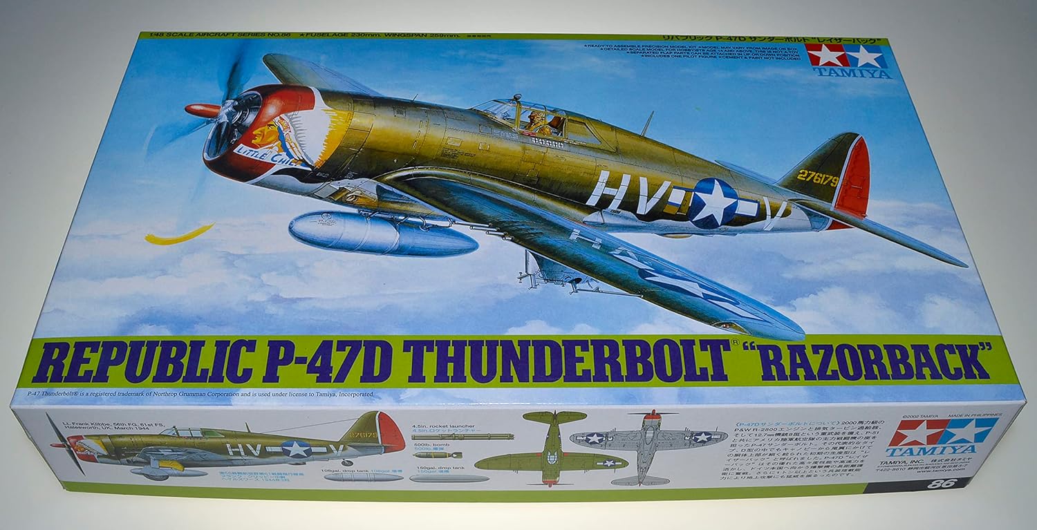 Tamiya 1/48 Republic P-47D Thunderbolt Razorback WWII Fighter Aircraft Model Kit