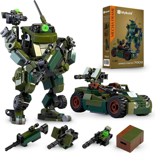 MyBuild Mecha Frame Armed Forces 7002 - Ajax Mech and Army Vehicle Building Toy Military Themed Builing Brick Set