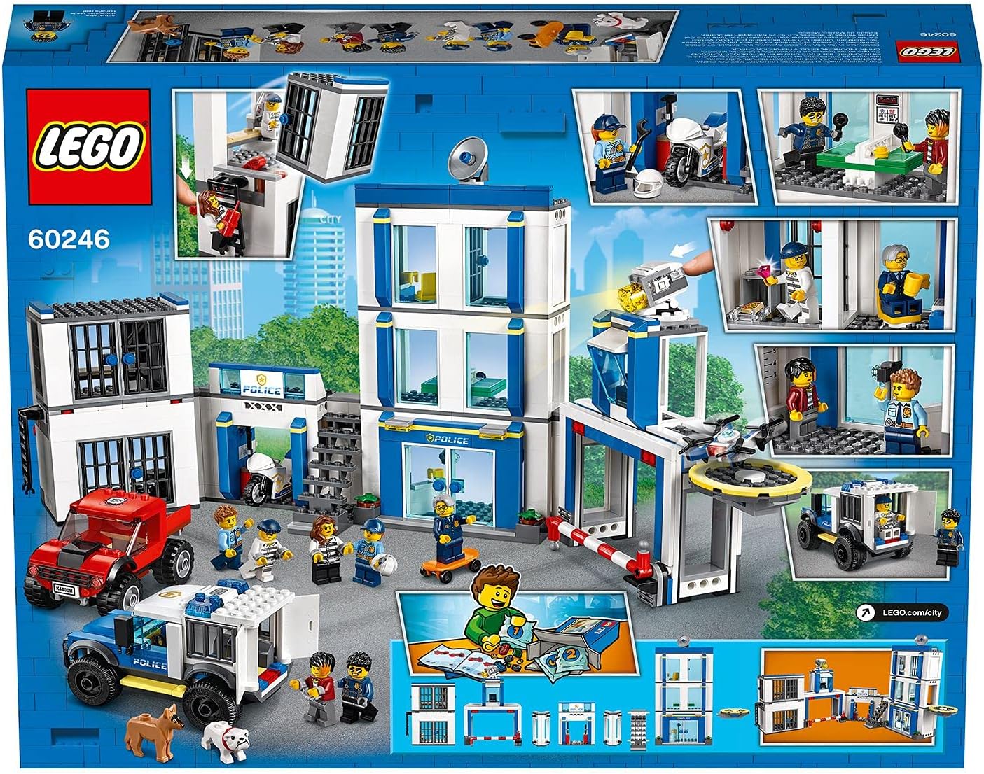 LEGO 60246 City Police Station Building Set with 2 Truck Toys, Light & Sound Bricks, Drone and Motorbike