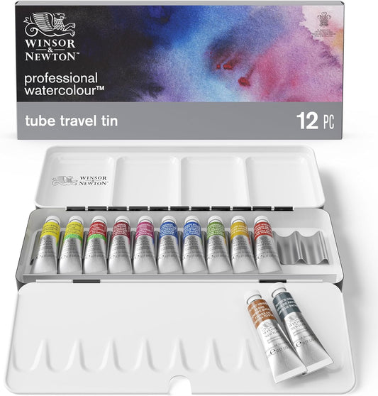 Winsor & Newton Professional Watercolor Paint Set, Lightweight Sketchers' Box, 12 x 5ml Tubes