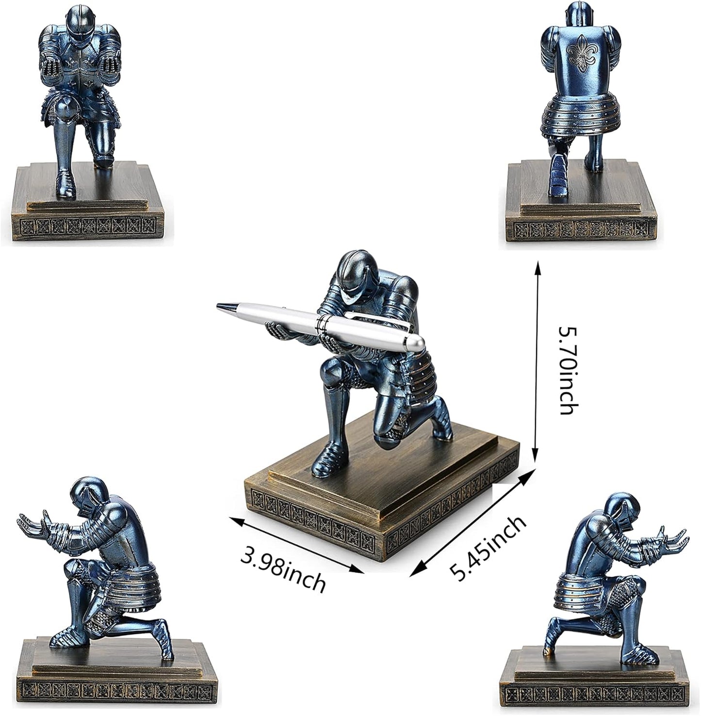 HDMbigmi Knight Pen Holder Pen Stand Desk Organizers and Accessories Resin Pencil Holder as Gift with a Fancy Pen for Office and Home Desk Organizer (Blue)