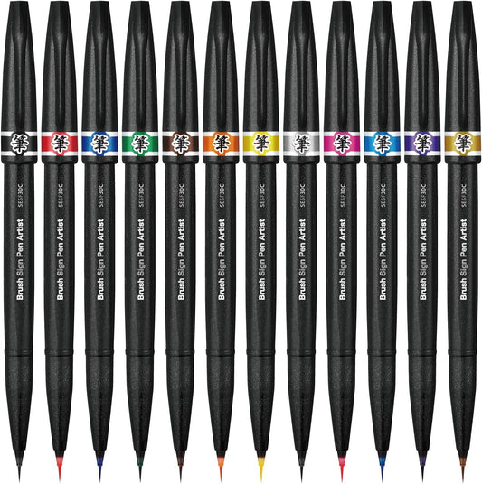 Pentel AMZ-SESF30C-12 Blush Sign Pen Artist Brush Pen, Set of 12 Colors