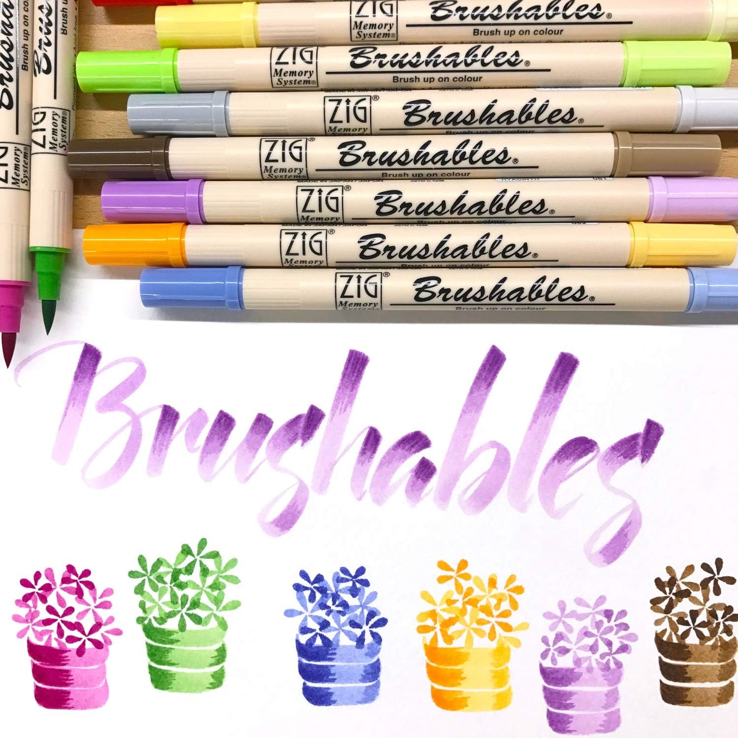 Kuretake ZIG BRUSHABLES 24 Brush Marker Pens set, TWO-TONED 48 Colors, Twin brush tips, Waterproof when dry, No mess, Archival Quality, Made in Japan