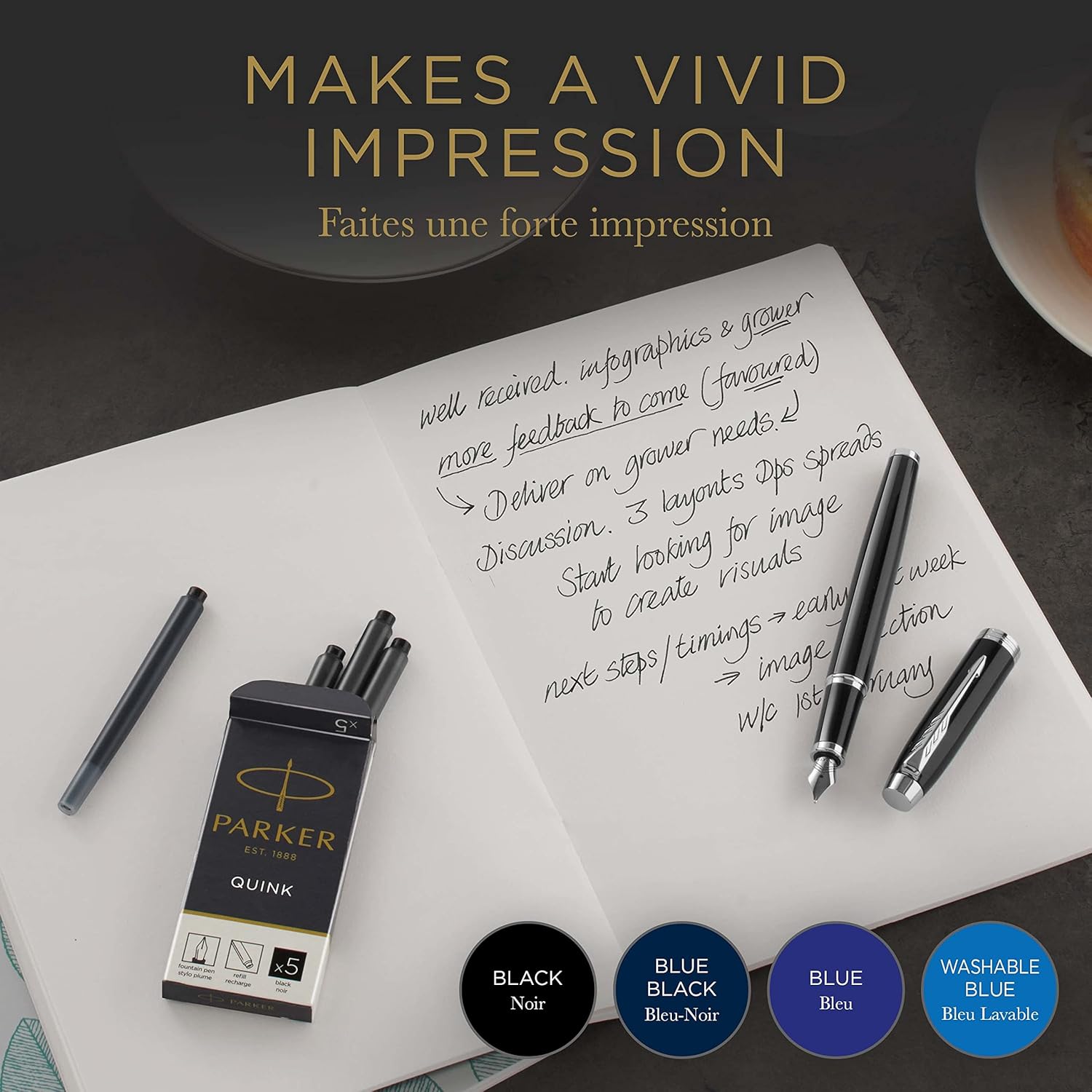 Parker Quink Fountain Pen Refills – Pack of 5 Cartridges (1950382)