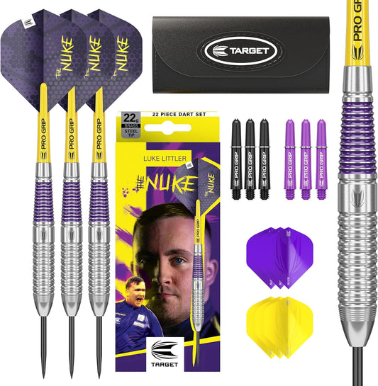 Target Darts Luke Littler Brass Steel Tip Dart Set - 22G Steel Tip Darts Nuke Player Edition Dart Set Dart Accessories