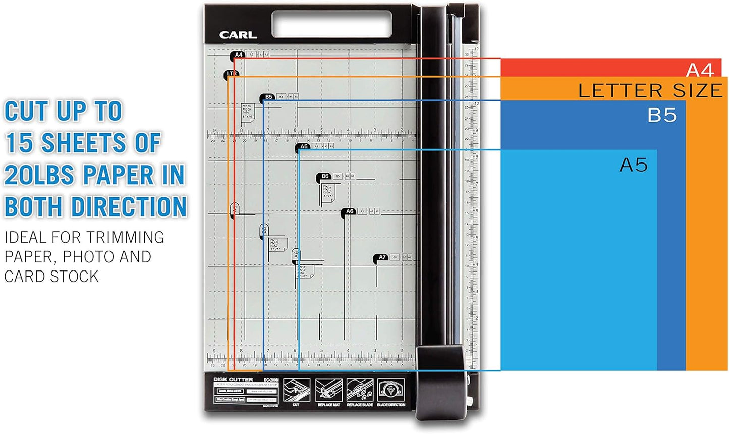 CARL 12 inch DC-200N Premium Rotary Paper Trimmer, Metal Base, 15 Sheet Cutting Capacity.