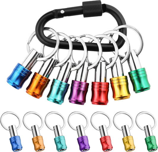 WORKPRO 1/4 inch Hex Shank Bit Holder, 7pcs Quick Release Drill Bit Holder Keychain for Impact Driver, Portable Screwdriver Bits Holder, Aluminum Alloy, Color Coded