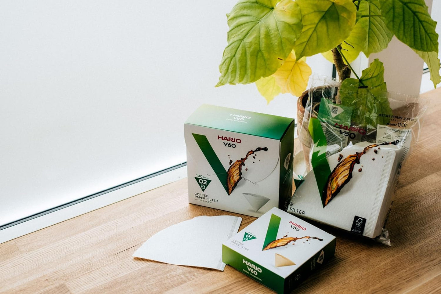 Hario V60 Paper Coffee Filter, Size 02, Natural, 100ct Box