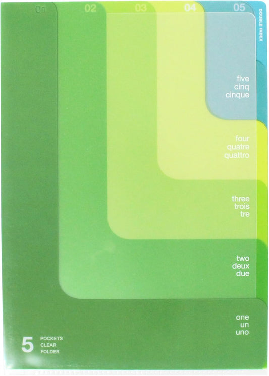 DESIGNPHIL Midori 35104006 Clear Holder, 5 Pockets, Clear Holder, A4, Two-Way Pattern, Yellow-Green