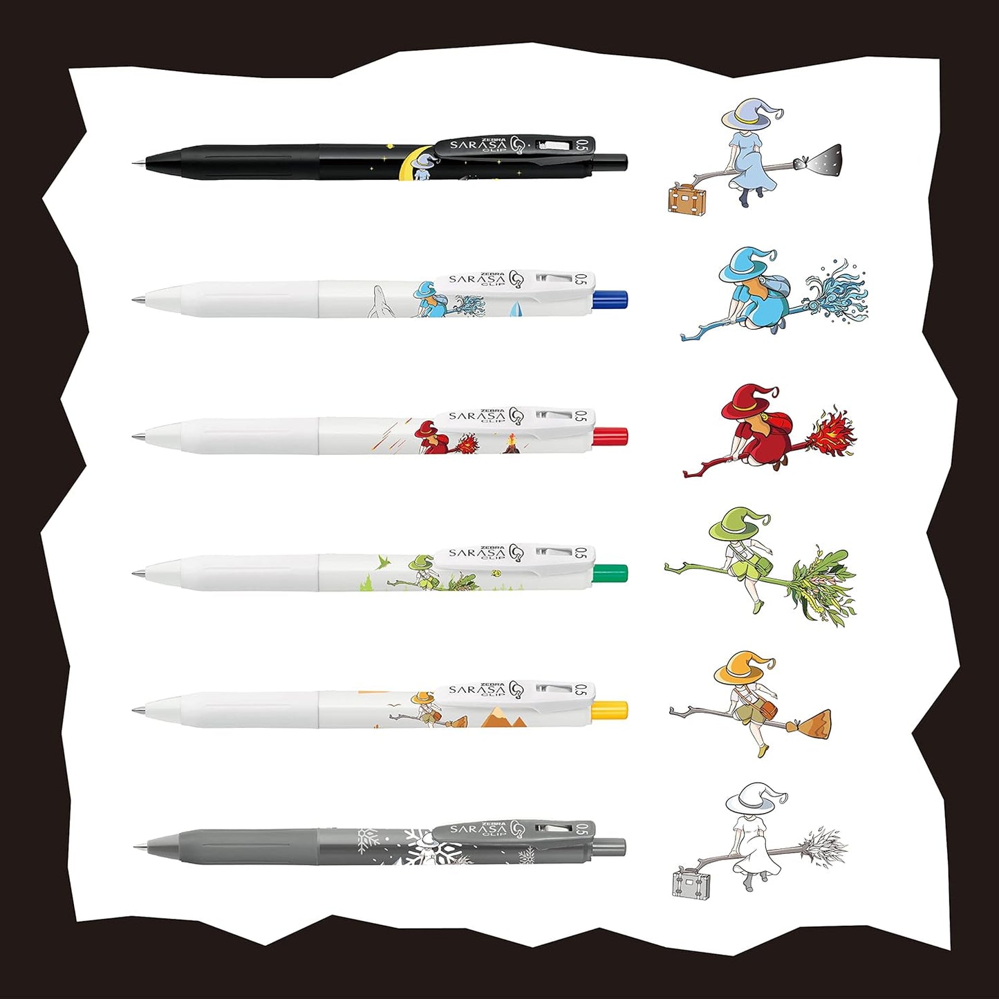 ZEBRA JJ15-WI-5C Gel Ballpoint Pen, Sarasa Clip, 0.02 inches (0.5 mm), Witch Pattern, Set of 5 Colors