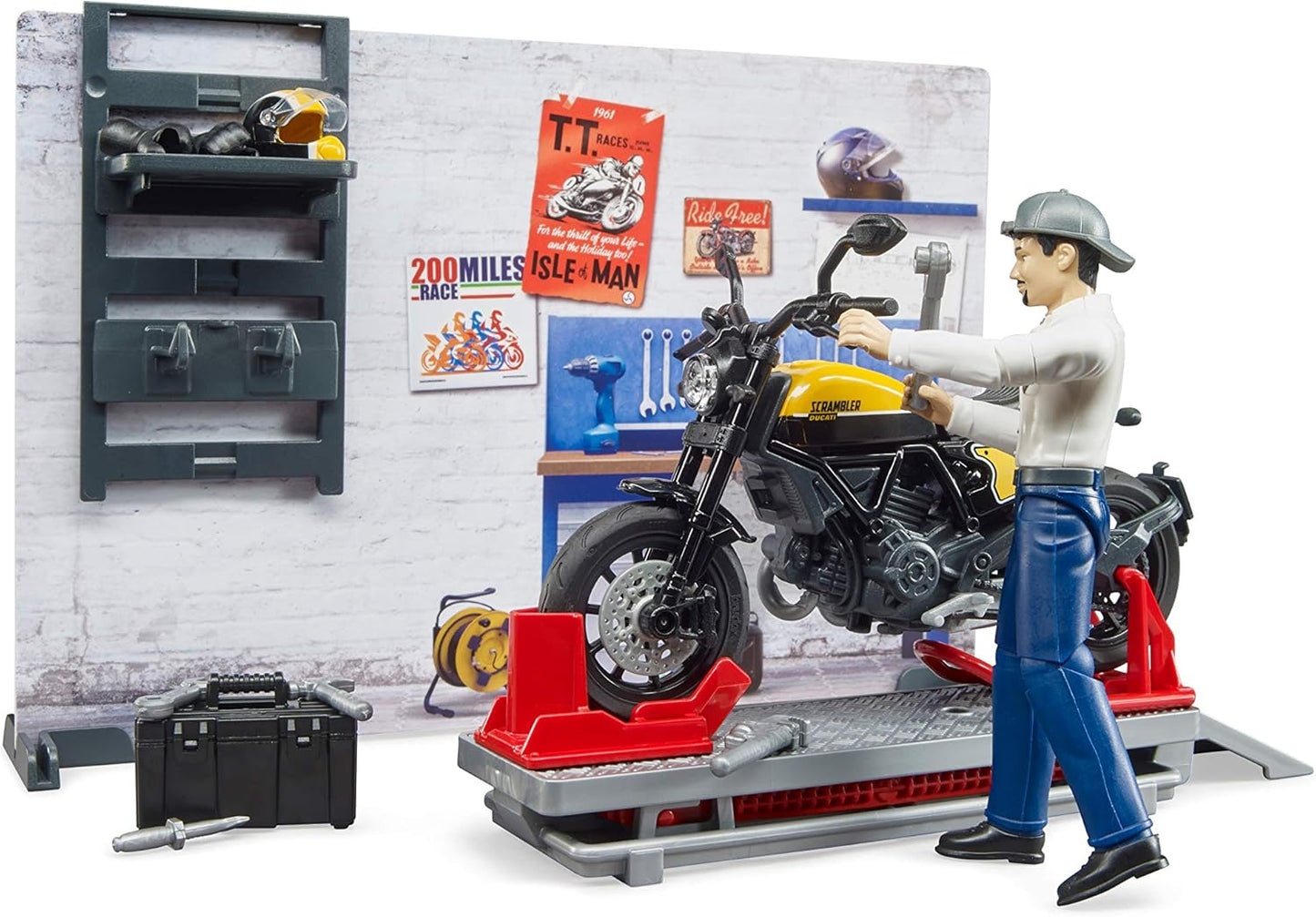 Bruder 62102 bworld Set - Motorcycle Service w Scrambler Ducati Full Throttle