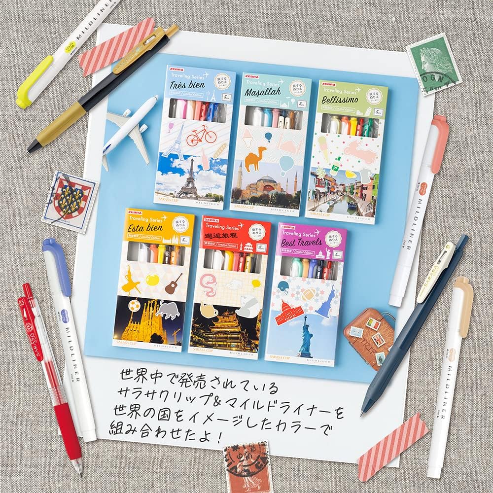ZEBRA SE-TR-5CC Sarasa Clip Mild Liner Set, Traveling Series, Dragon, Mixed 5 Piece Set