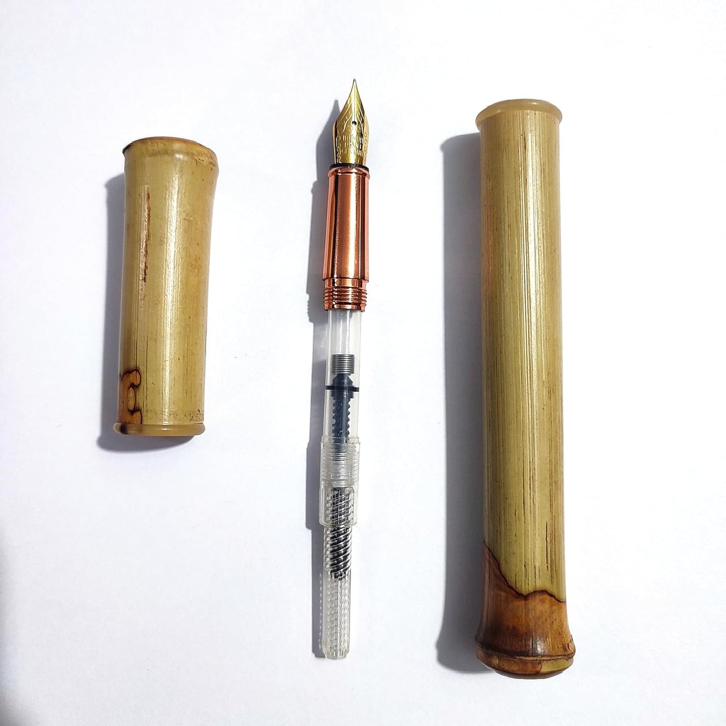 HobbyOne Handmade Bamboo Fountain Pen, Butterfly Pattern, Fine Point Iridium Germany Gold Nib, Lightweight, Smooth Writing Comfort, Gift & Collections side view