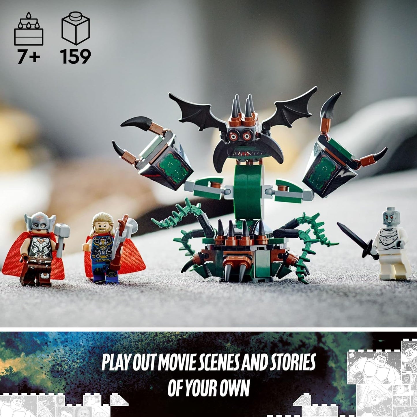 Lego Marvel Attack on New Asgard, Thor Buildable Toy 76207 with Hammer, Stormbreaker and Monster Figure, Love and Thunder Movie Set