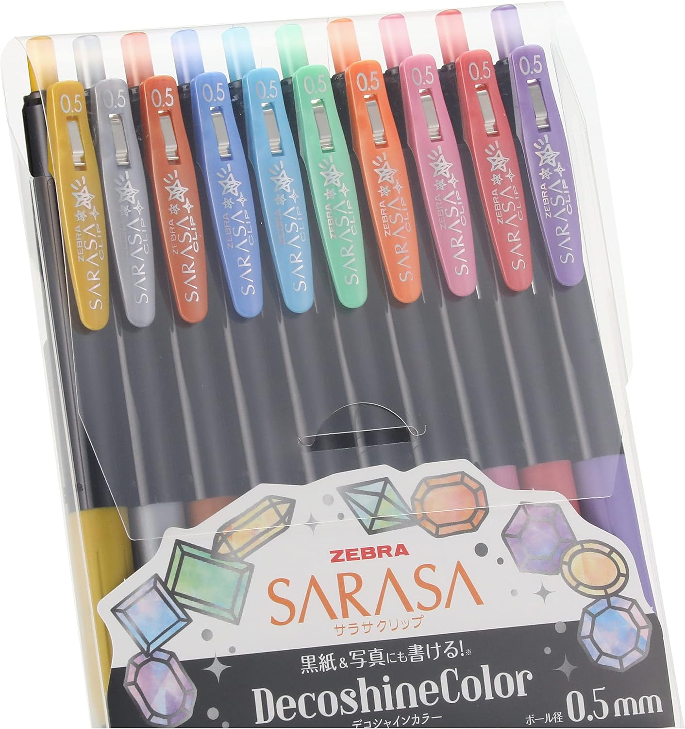 ZEBRA Gel Ballpoint Pen Sarasa Clip 0.5mm Deco Shine Color, 10 Colors Set(JJ15-10C-SH)