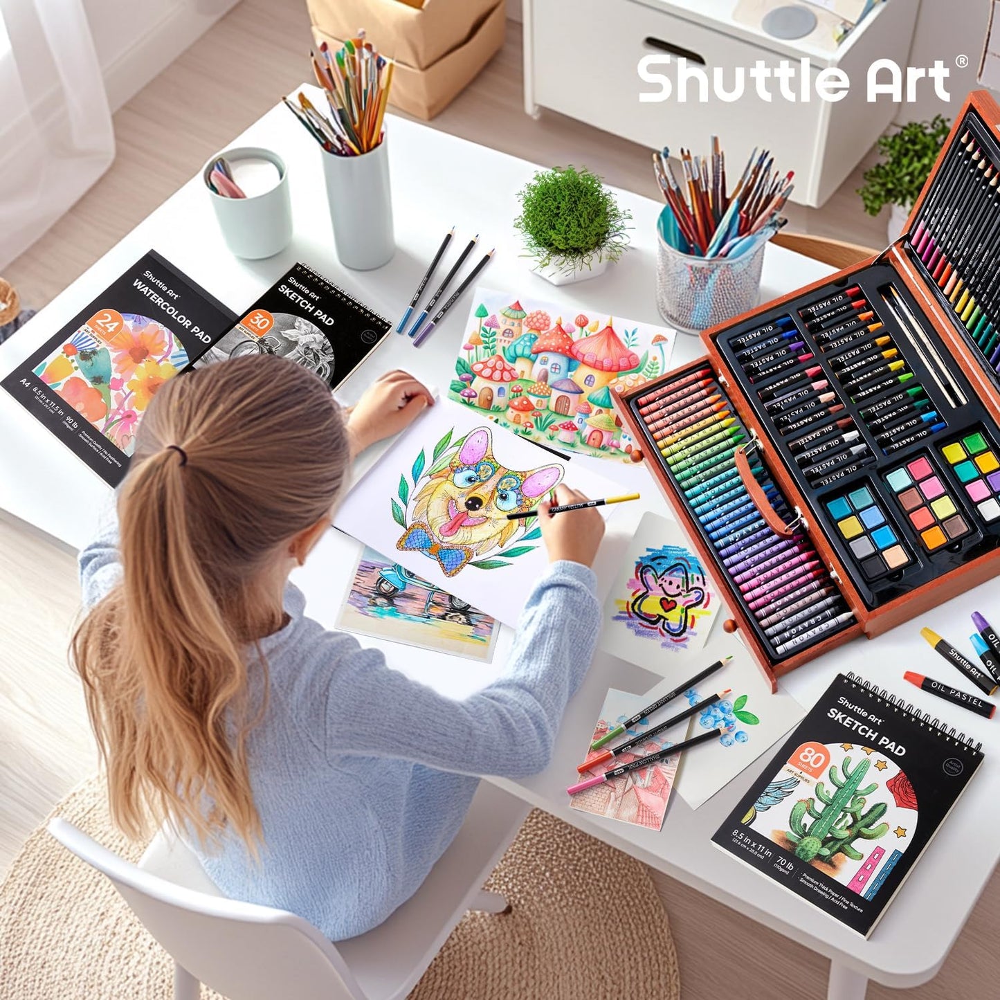 Shuttle Art 186 Piece Deluxe Art Set, Wooden Case, Art Supplies for Kids, Teens & Adults