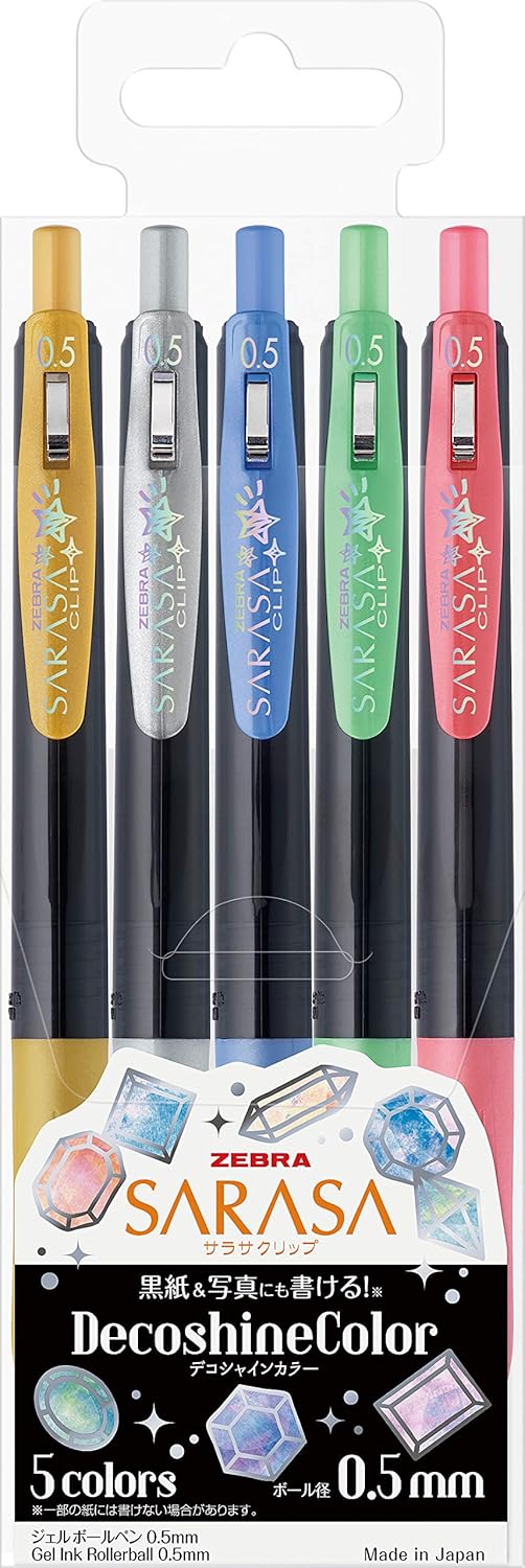 ZEBRA Gel Ballpoint Pen Sarasa Clip 0.5mm Deco Shine Color, 5 Colors Set(JJ15-5C-SH)