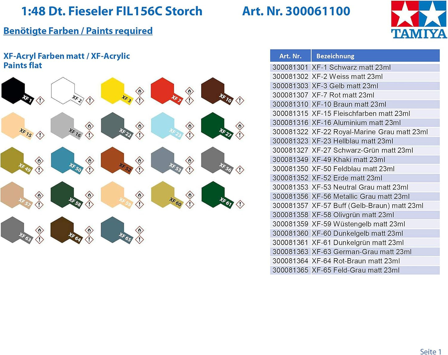 Tamiya Models Fieseler Fi 156C Storch Model Kit