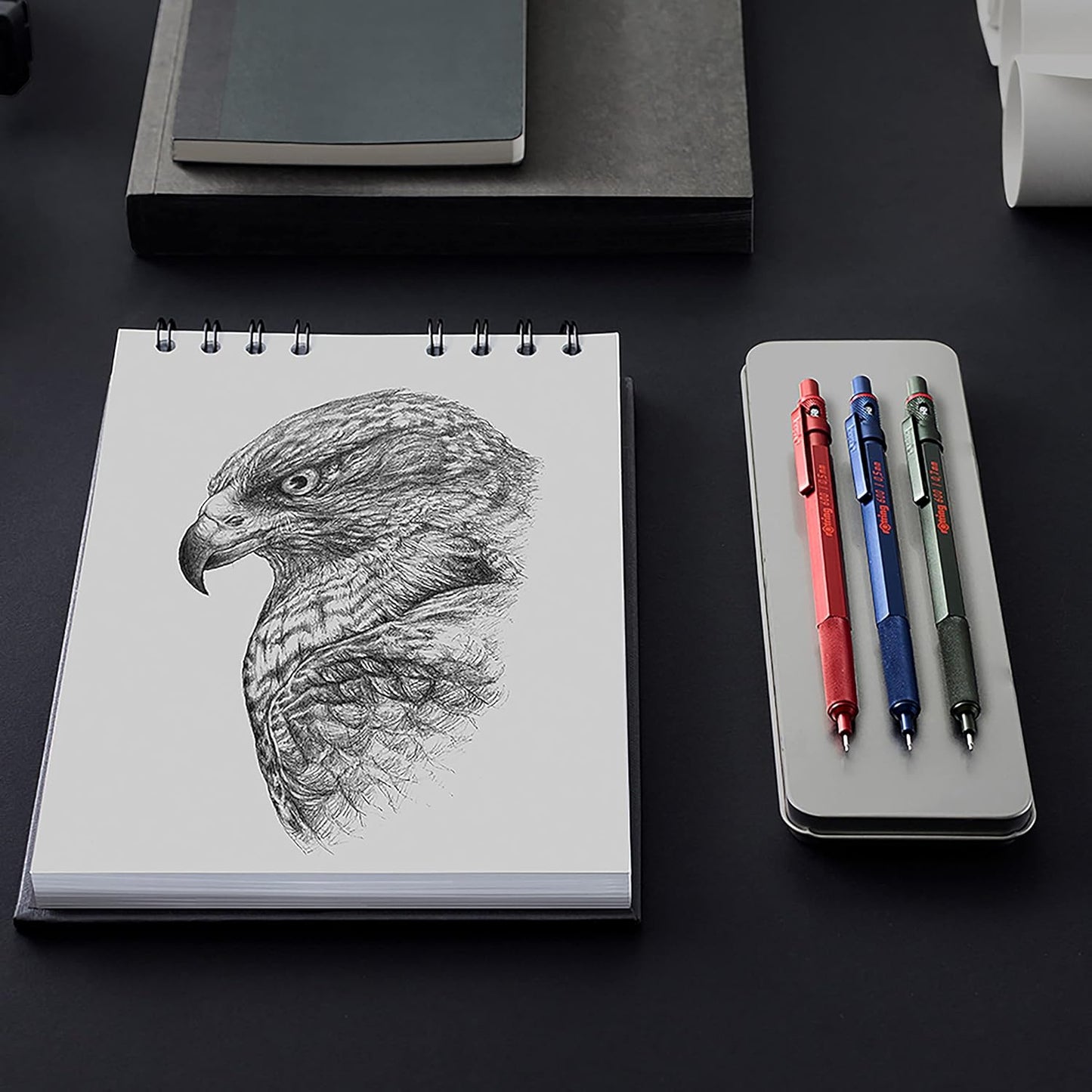 Rotring 600 Mechanical Pencil | HB 0.7 mm | Red All-Metal Body | Hexagonal Barrel