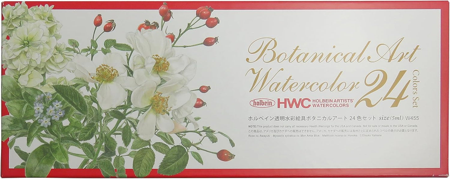 Holbein Transparent Watercolor Painting Botanical Art 24 Color Set 003455 5 ml