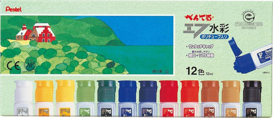 Pentel Efu Watercolor Paints WFC1-12 in Poly Tube, 12 Colors