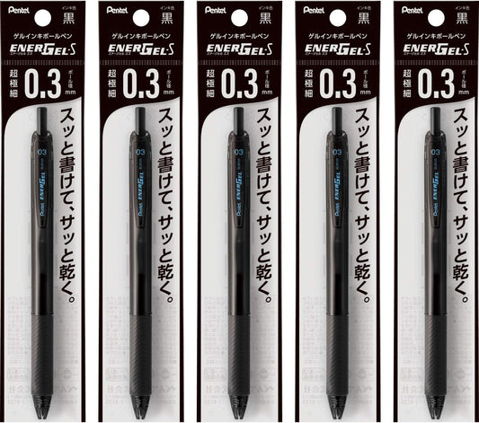 Pentel XBLN123-A EnerGel Ink Ballpoint Pen, 0.01 inches (0.3 mm), Black, 5 Pieces