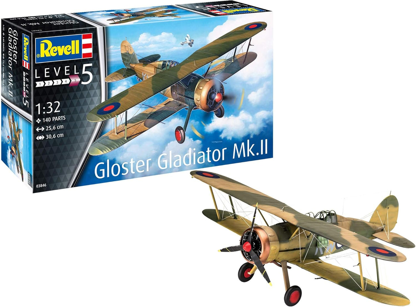 Revell 03846 Gloster Gladiator Mk. II, Flugzeugmodell 1:32, 26,2 cm Model Kit, Unvarnished