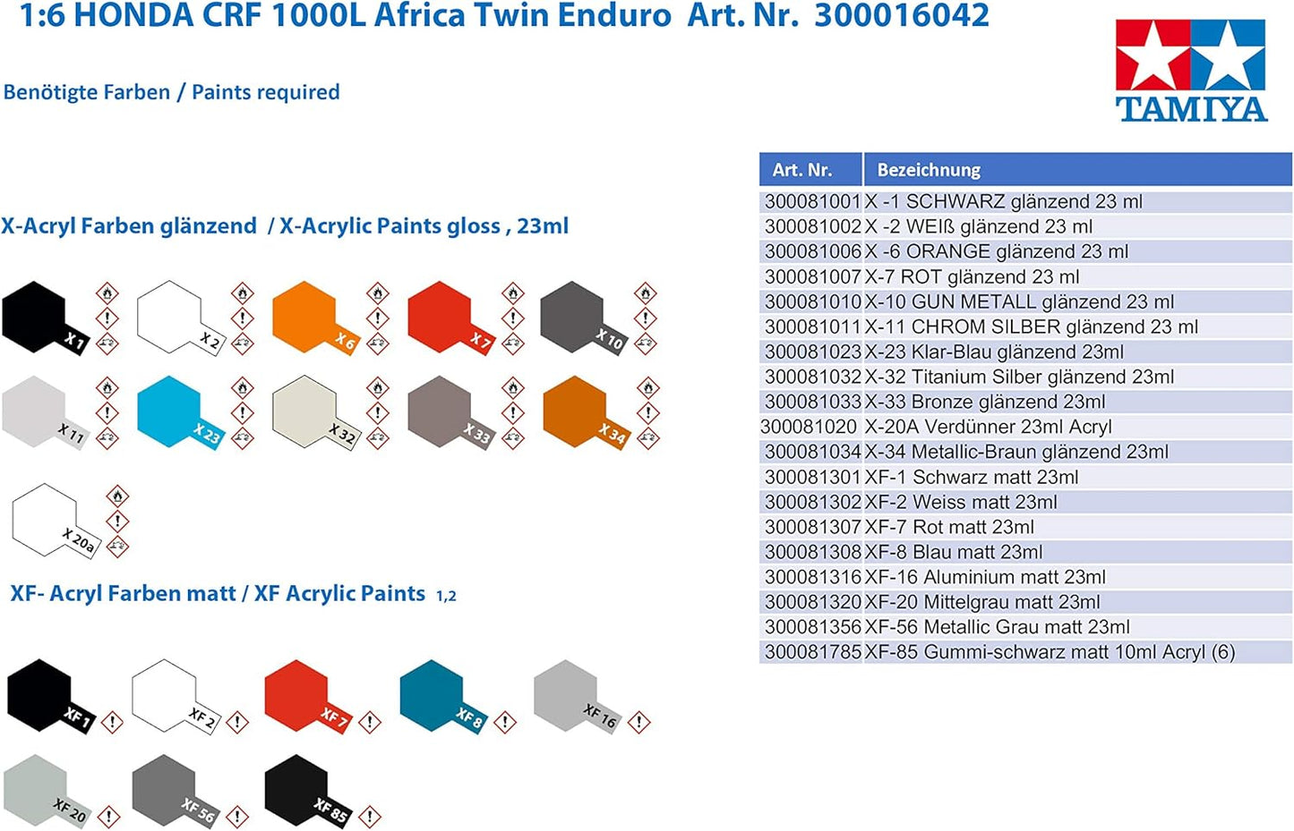 Tamiya 1/6 Motorcycle Series No. 42 Honda CRF1000L Africa Twin Plastic Model 16042